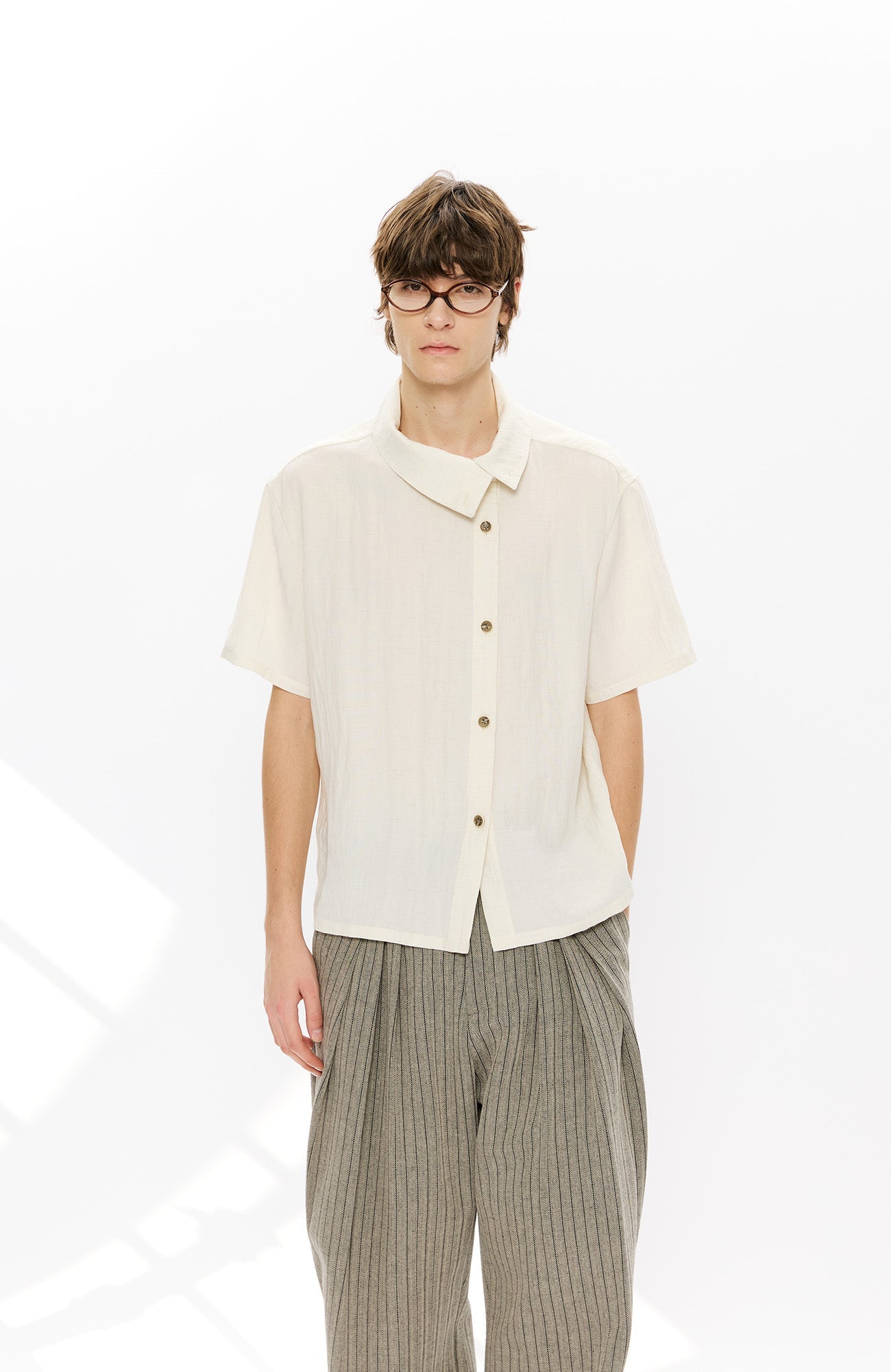 KREATE Asymmetrical Placket Short Sleeve Shirt