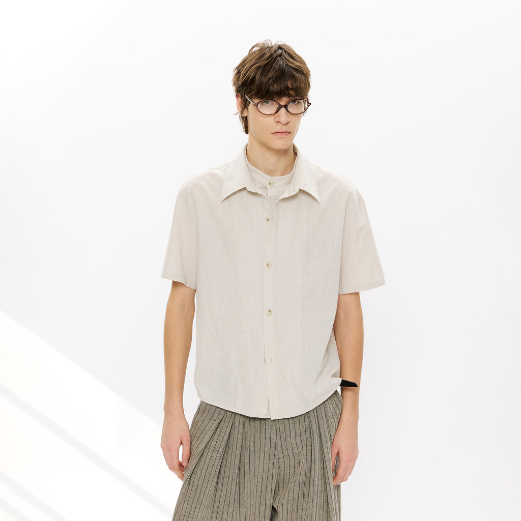 KREATE Layered-Collar Check Short Sleeve Shirt