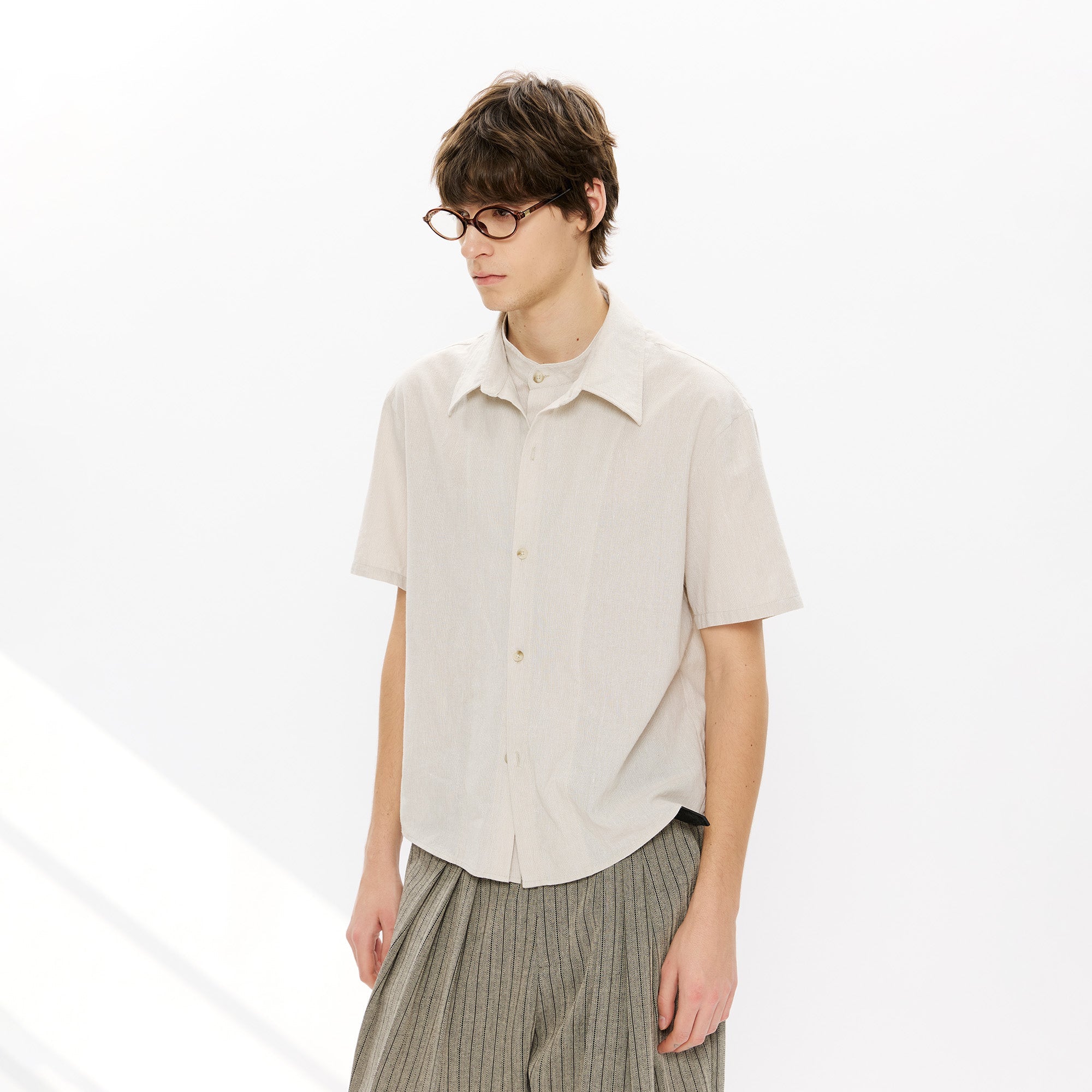 KREATE Layered-Collar Check Short Sleeve Shirt