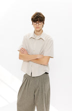 KREATE Layered-Collar Check Short Sleeve Shirt