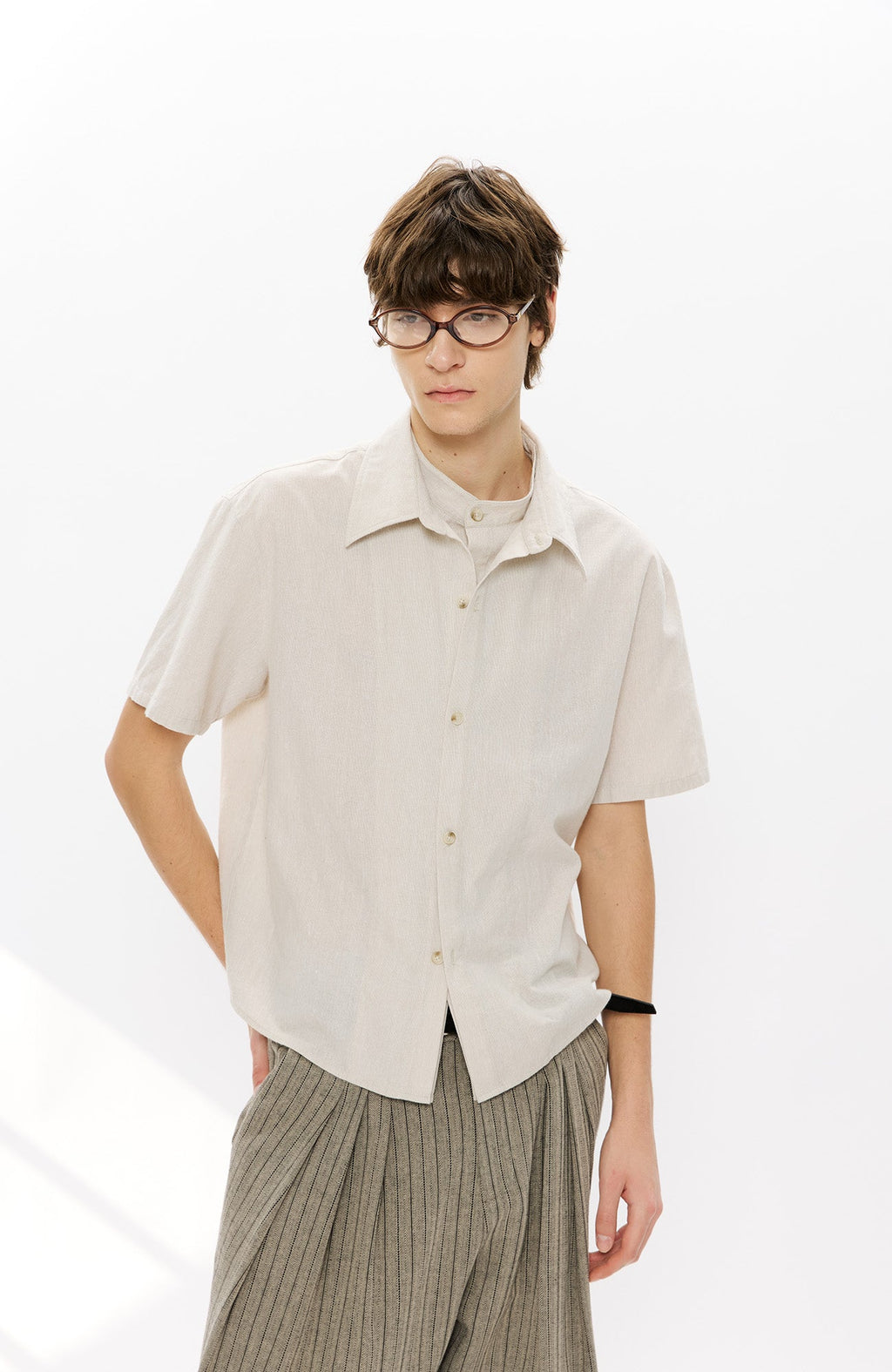 KREATE Layered-Collar Check Short Sleeve Shirt