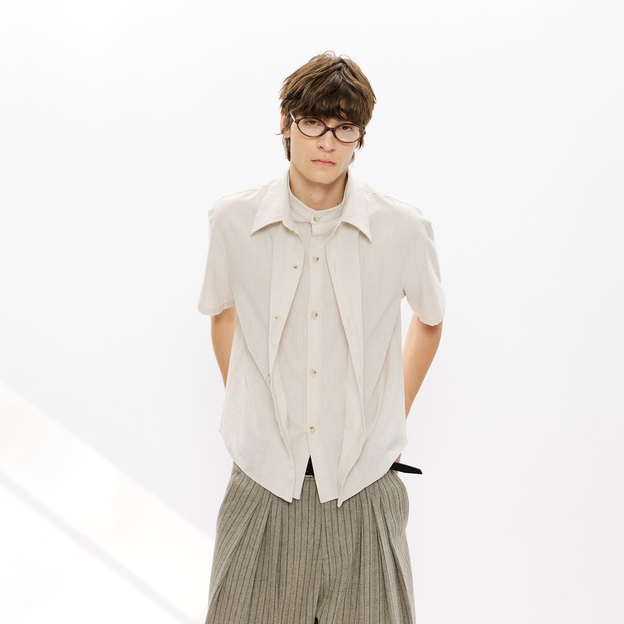 KREATE Layered-Collar Check Short Sleeve Shirt