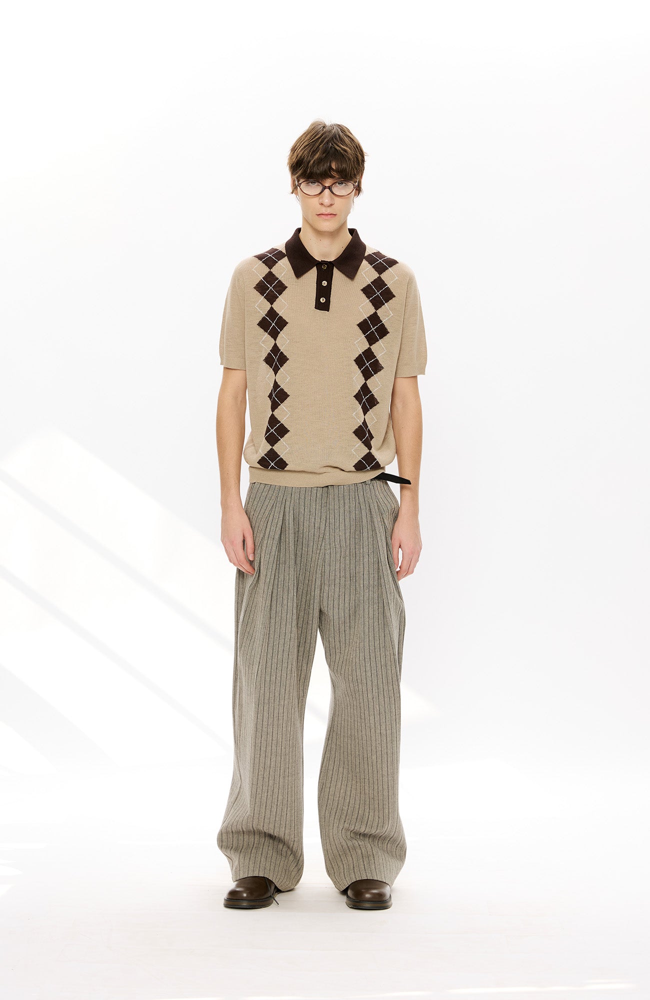 KREATE Retro Diamond-Knit Short Sleeve Polo