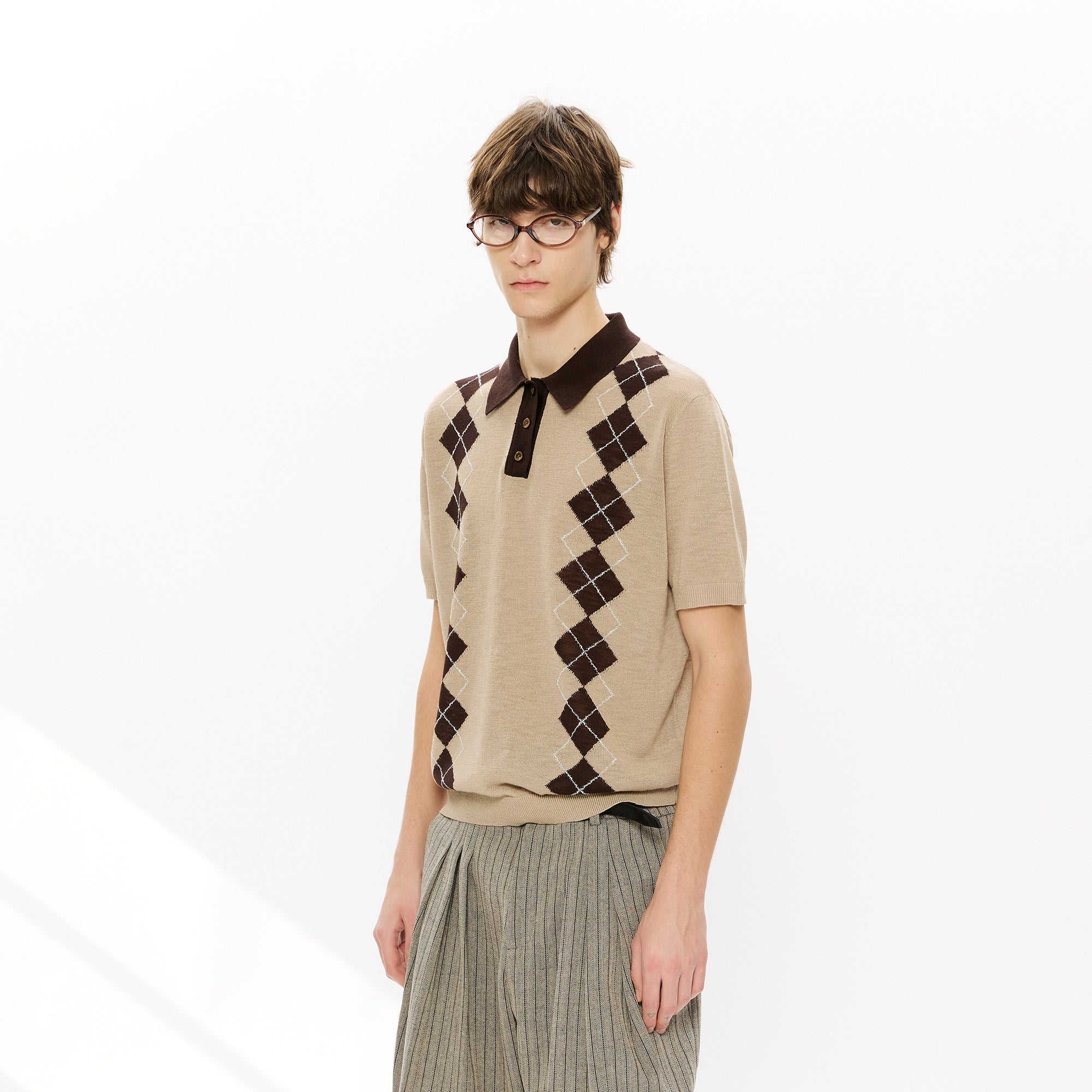 KREATE Retro Diamond-Knit Short Sleeve Polo