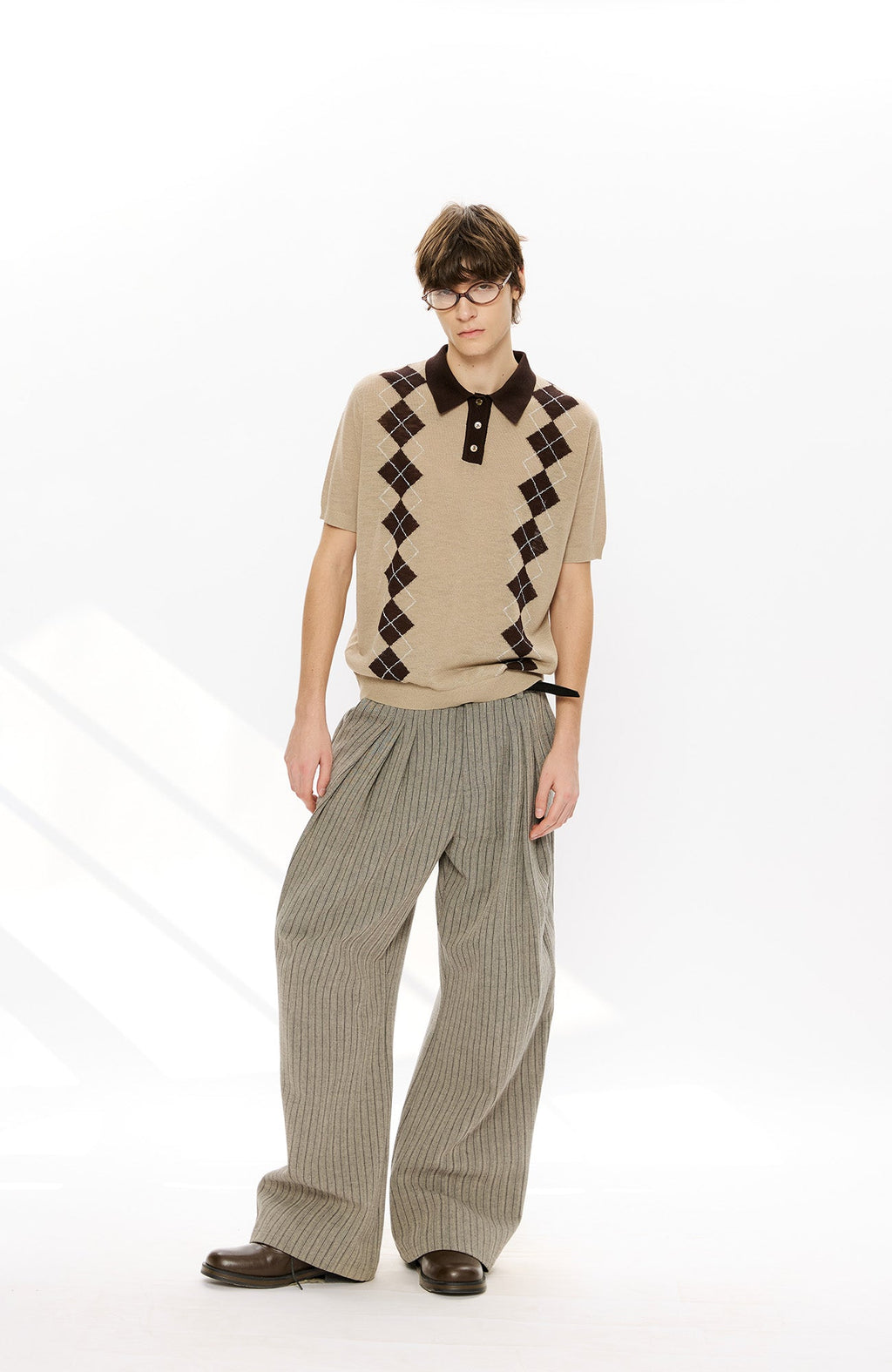 KREATE Retro Diamond-Knit Short Sleeve Polo