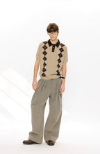 KREATE Retro Diamond-Knit Short Sleeve Polo
