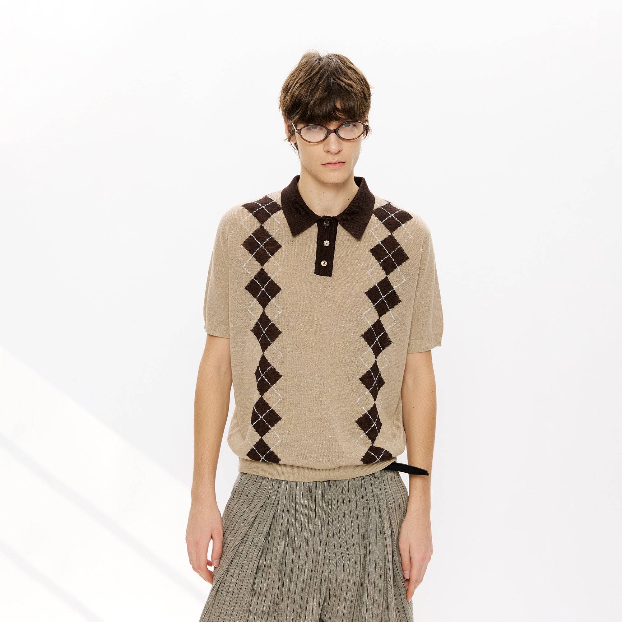 KREATE Retro Diamond-Knit Short Sleeve Polo