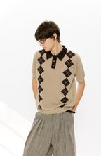 KREATE Retro Diamond-Knit Short Sleeve Polo