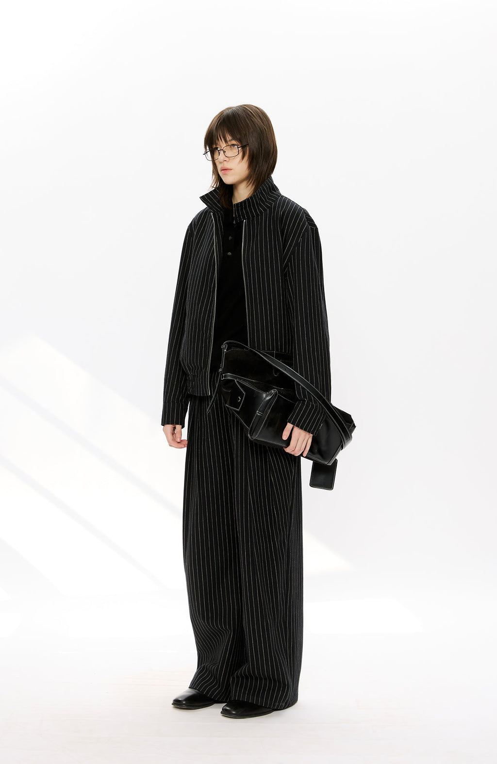 KREATE Pinstripe Pleated Draped Wide Trousers