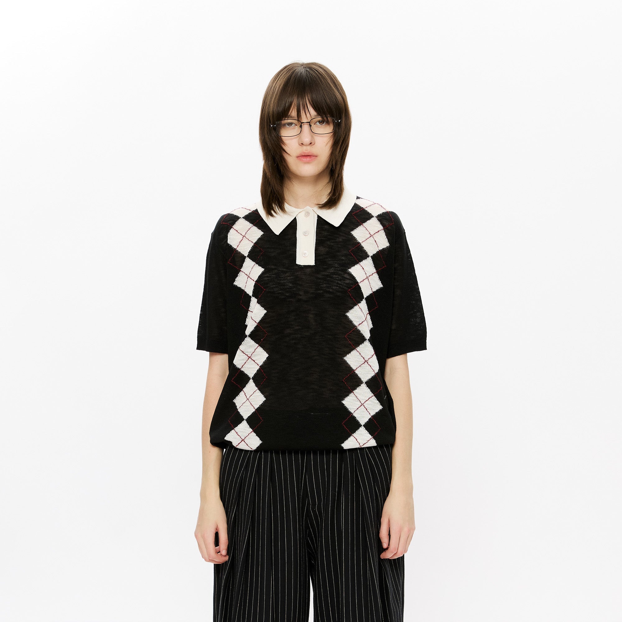 KREATE Retro Diamond-Knit Short Sleeve Polo