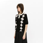 KREATE Retro Diamond-Knit Short Sleeve Polo