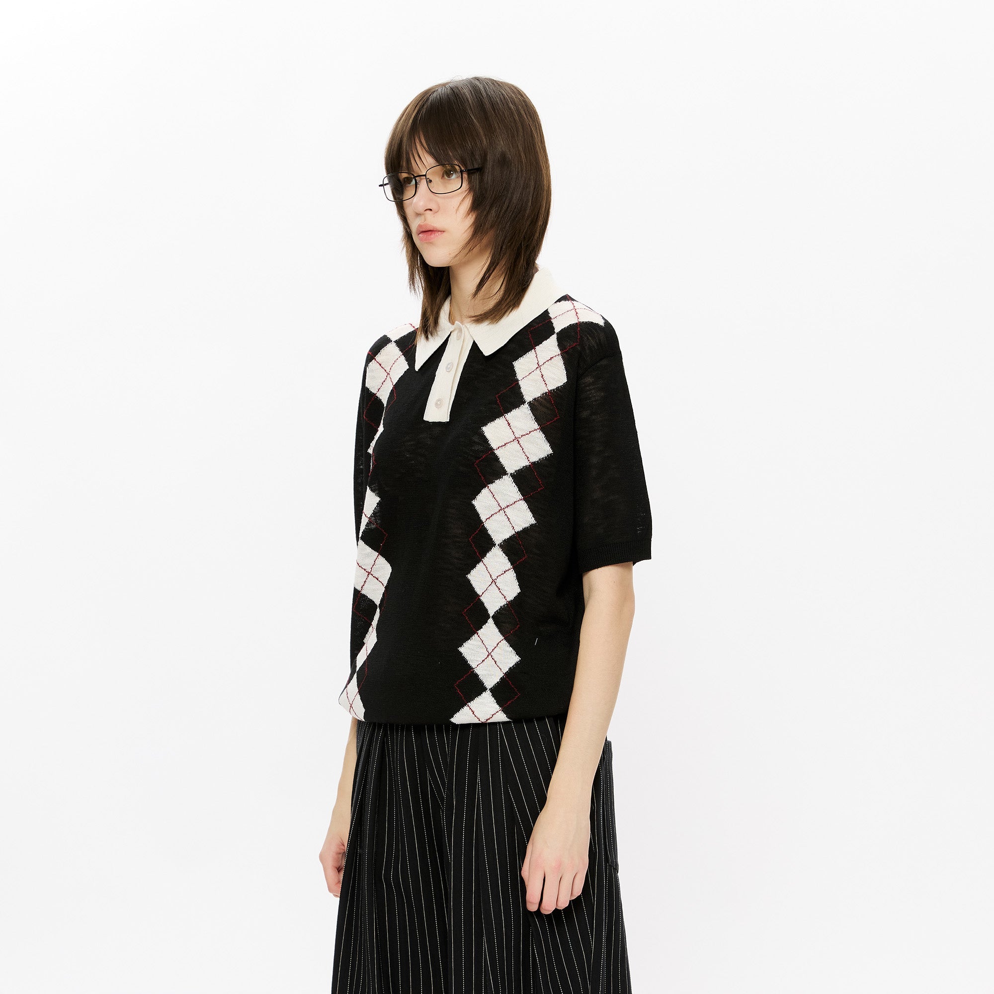 KREATE Retro Diamond-Knit Short Sleeve Polo