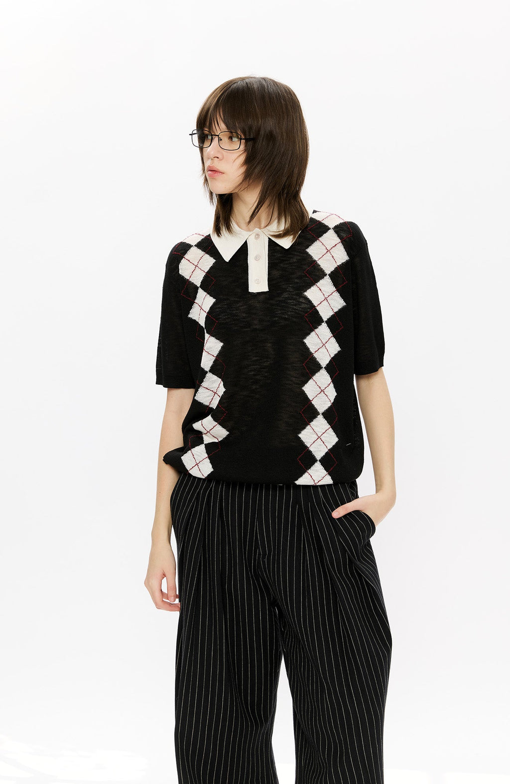 KREATE Retro Diamond-Knit Short Sleeve Polo