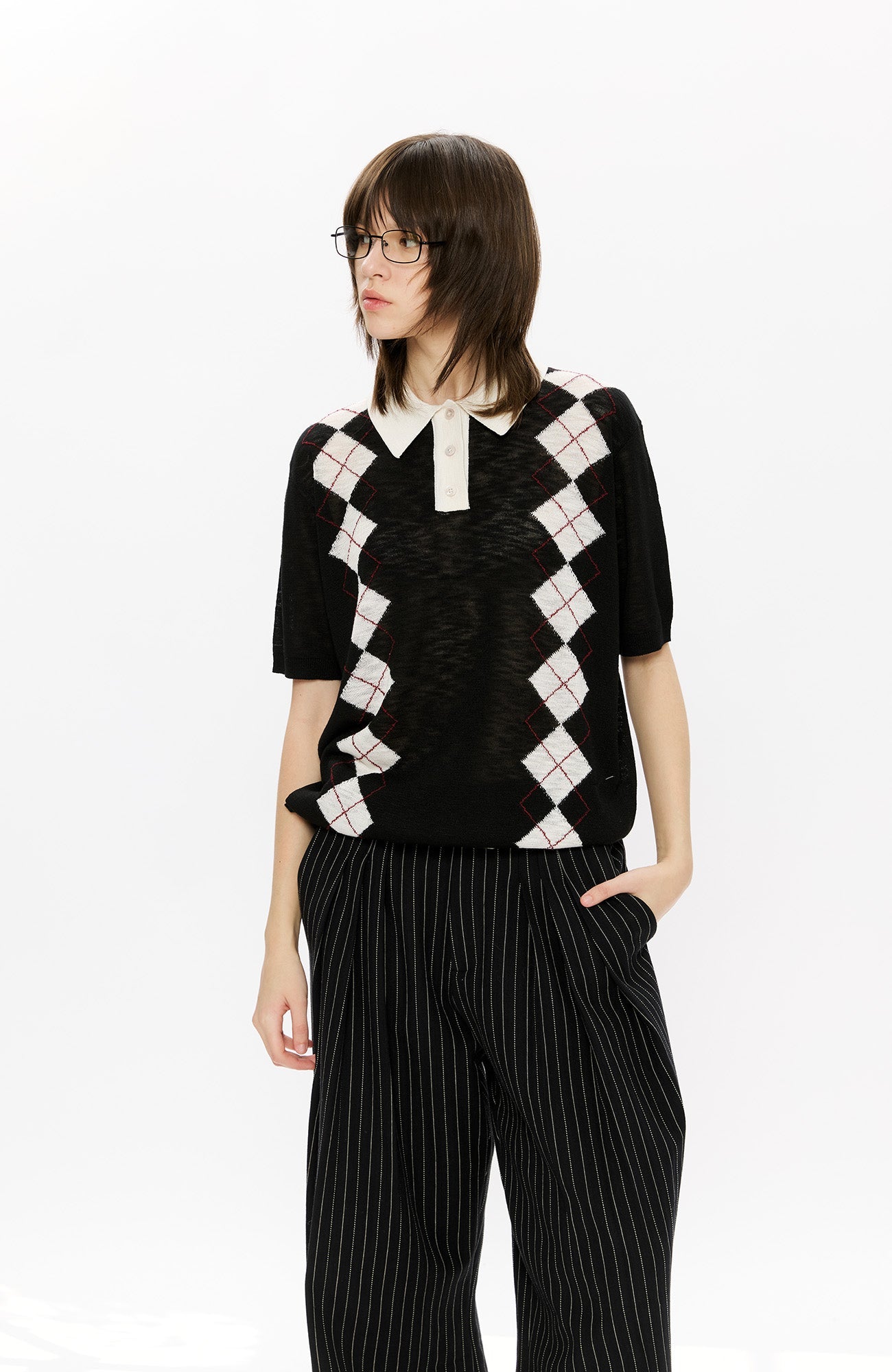 KREATE Retro Diamond-Knit Short Sleeve Polo
