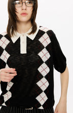 KREATE Retro Diamond-Knit Short Sleeve Polo