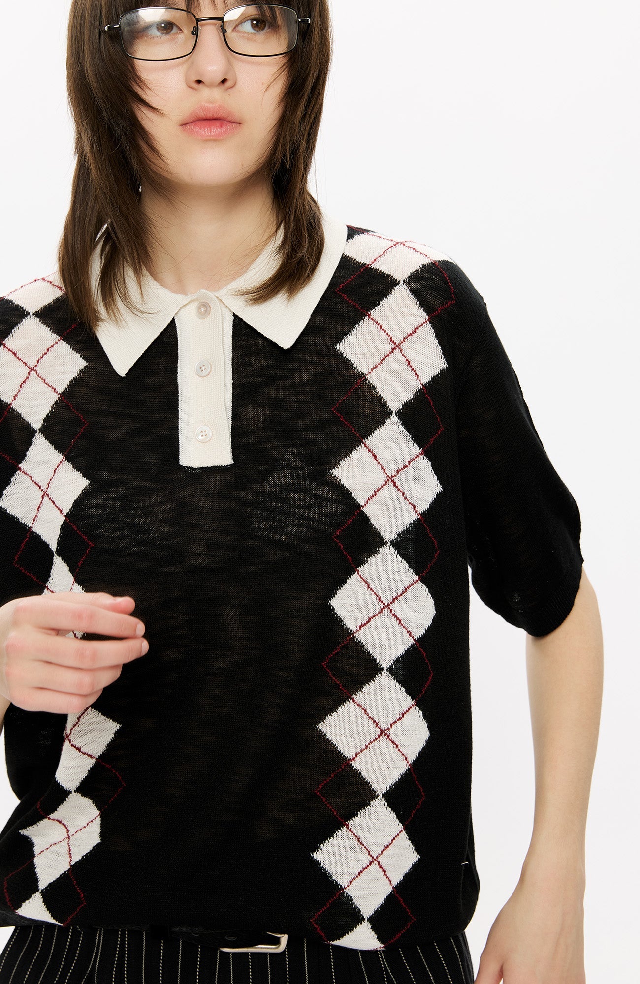 KREATE Retro Diamond-Knit Short Sleeve Polo