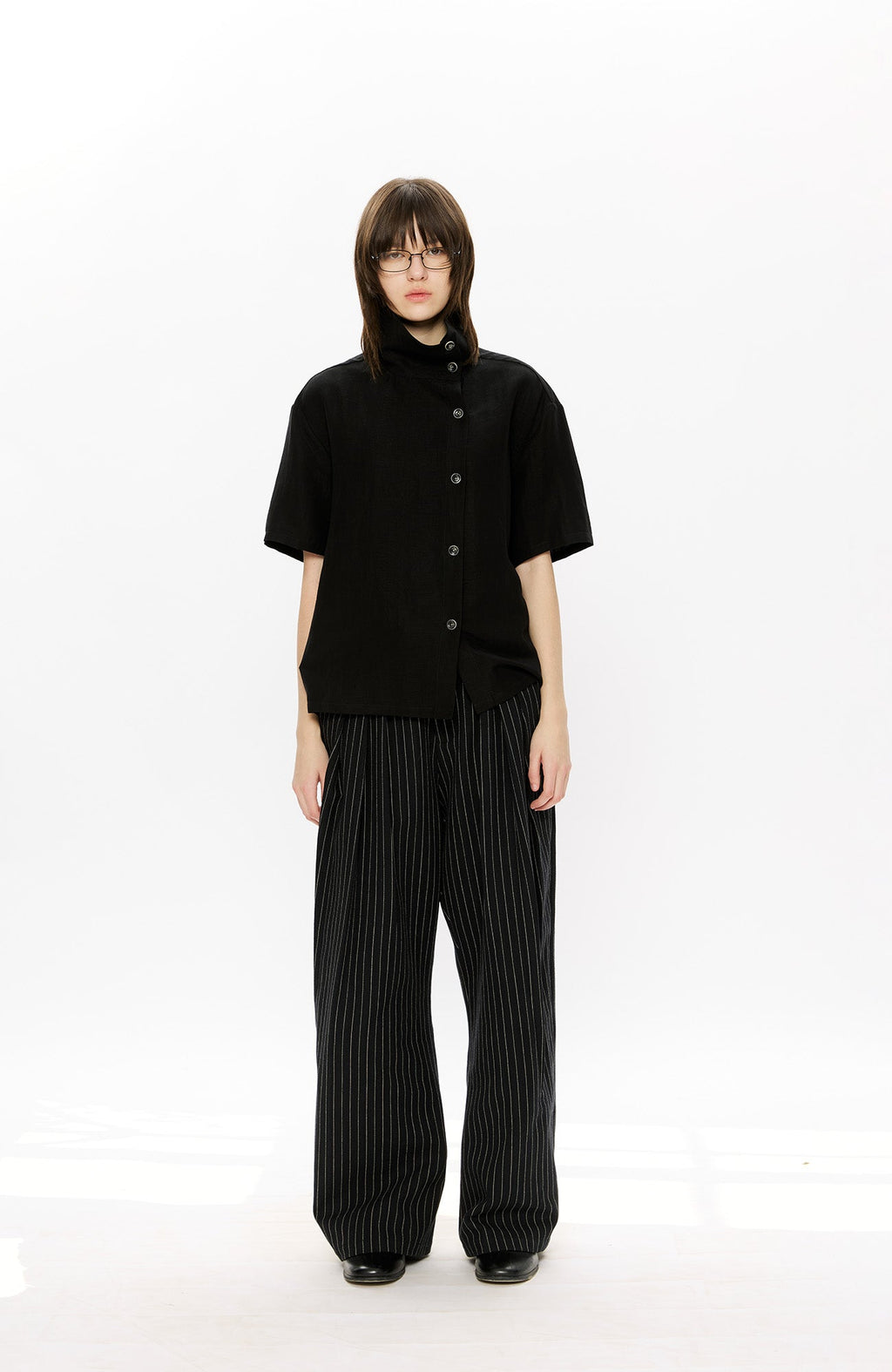 KREATE Asymmetrical Placket Short Sleeve Shirt