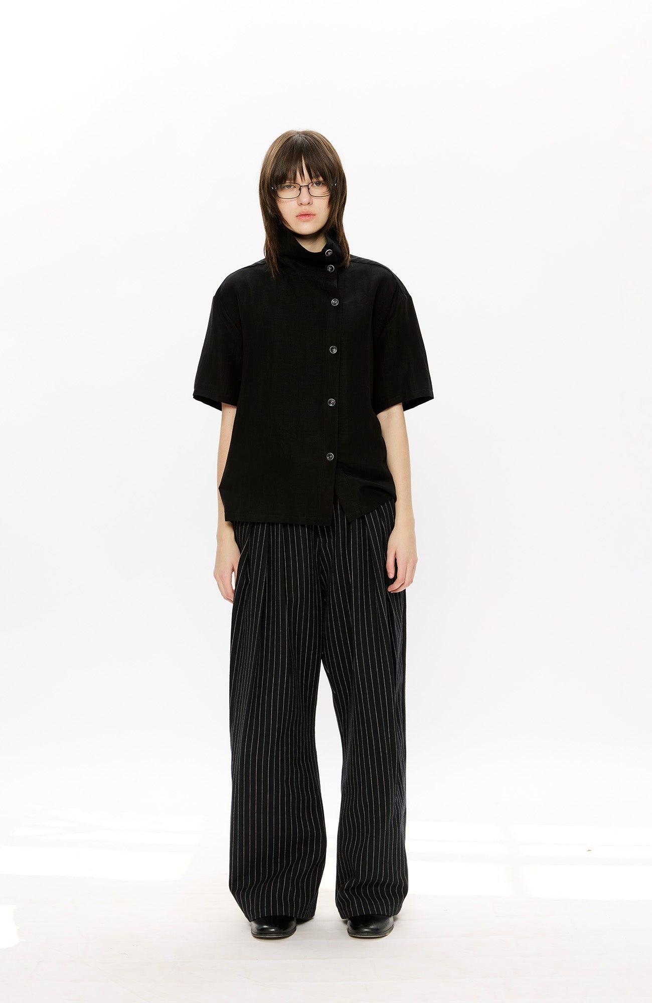 KREATE Asymmetrical Placket Short Sleeve Shirt