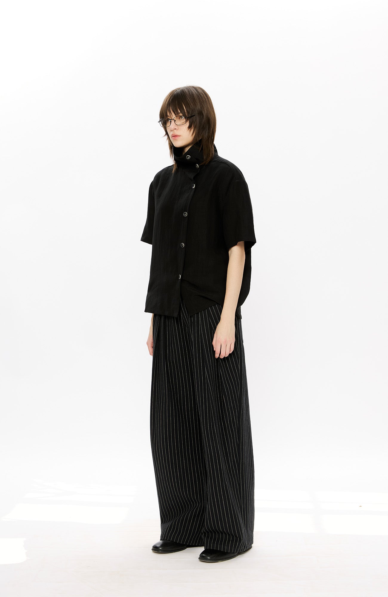 KREATE Asymmetrical Placket Short Sleeve Shirt