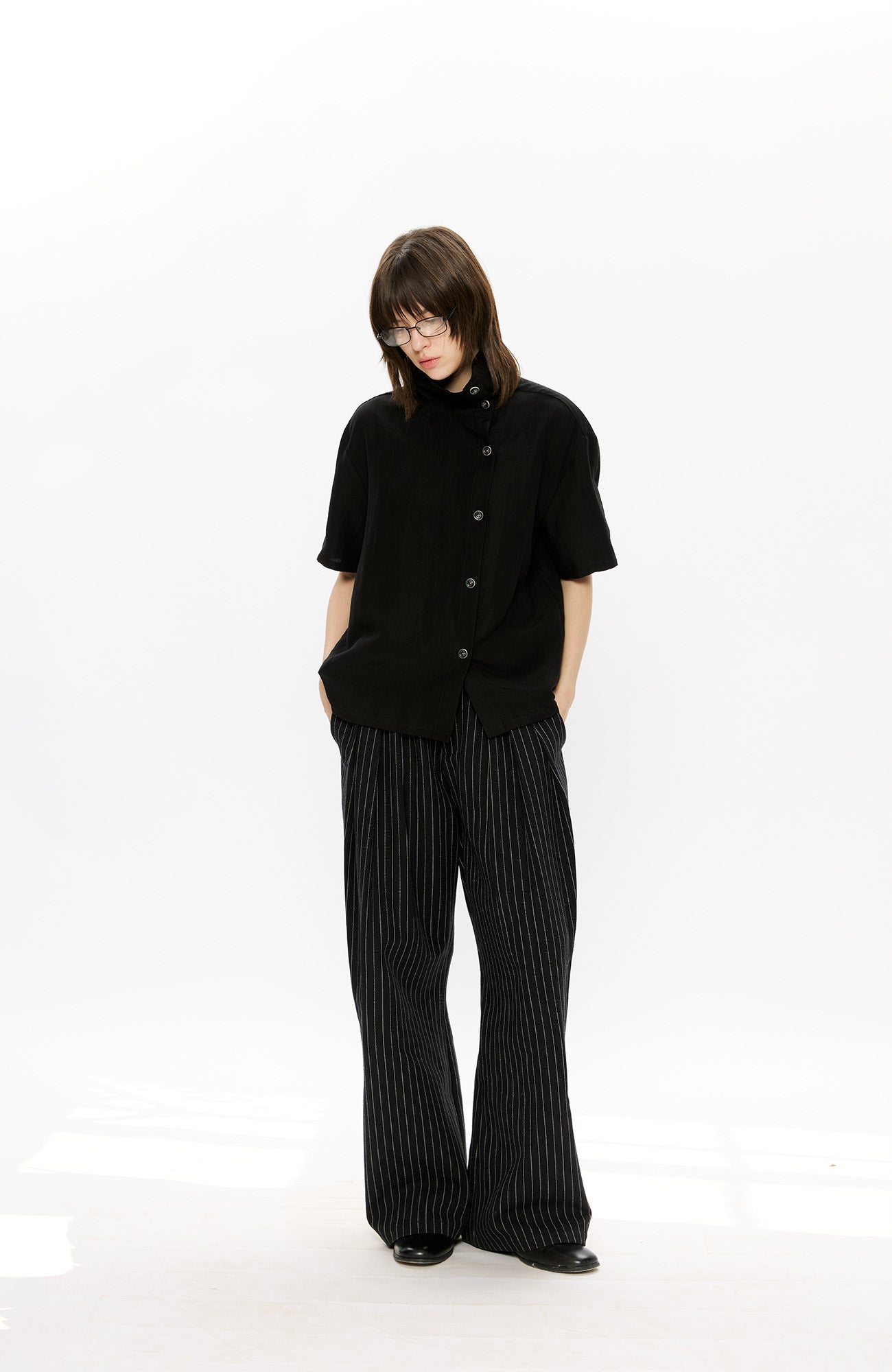 KREATE Asymmetrical Placket Short Sleeve Shirt