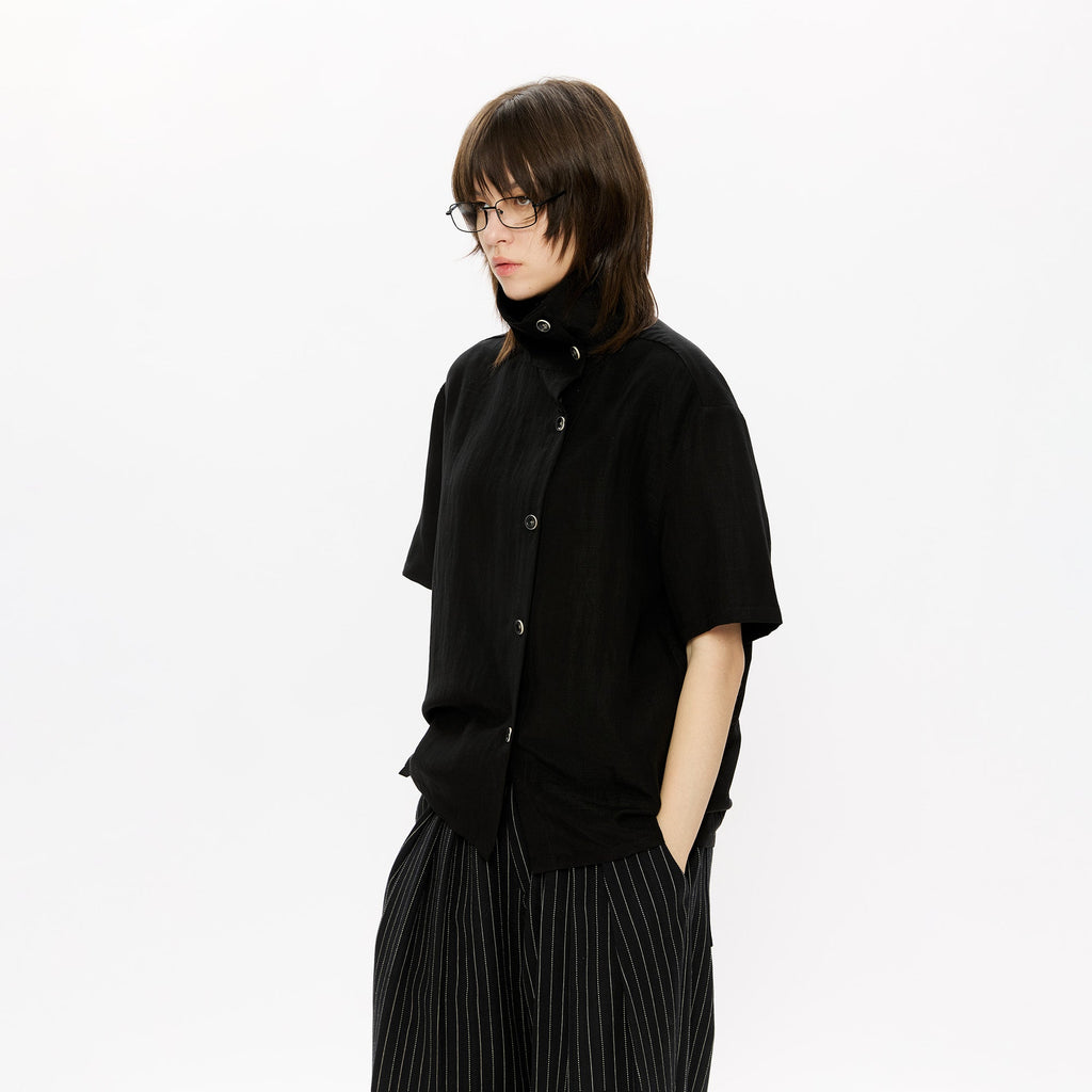 KREATE Asymmetrical Placket Short Sleeve Shirt