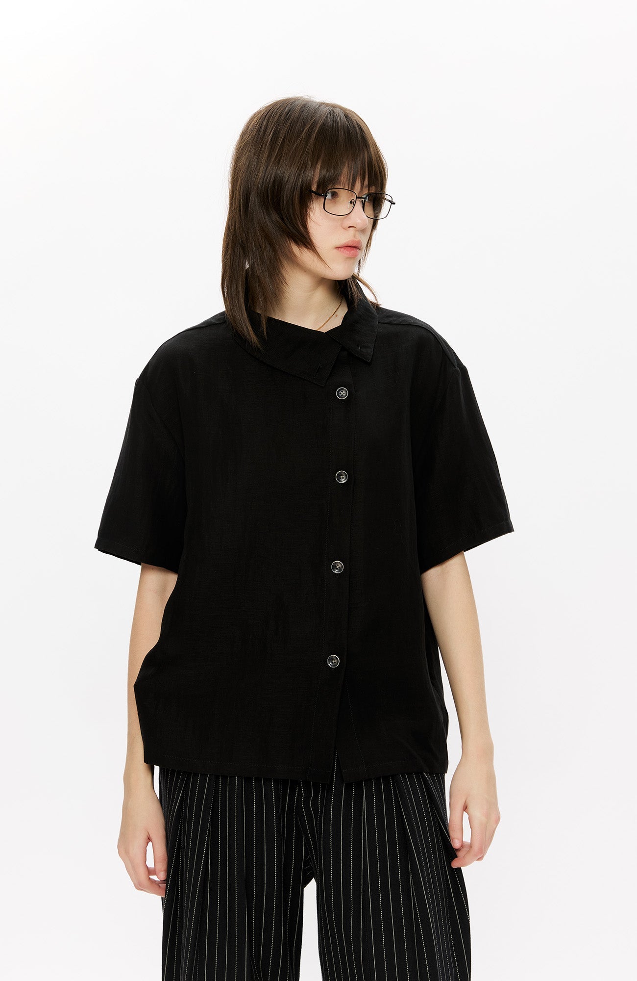 KREATE Asymmetrical Placket Short Sleeve Shirt