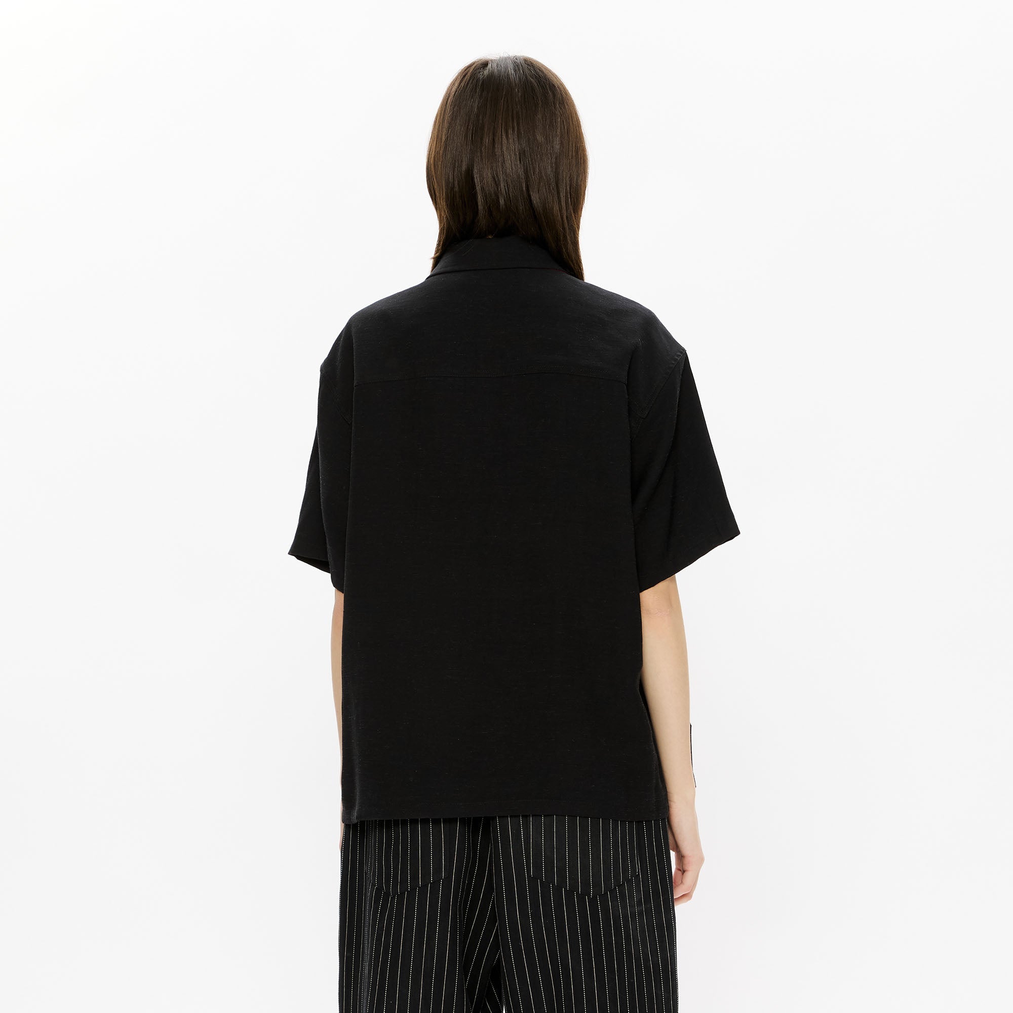 KREATE Contrast Collar Linen Half Shirt