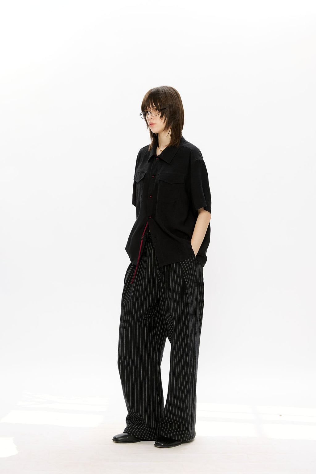 KREATE Contrast Collar Linen Half Shirt