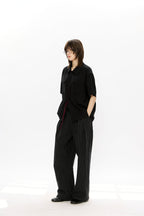 KREATE Contrast Collar Linen Half Shirt