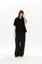 KREATE Contrast Collar Linen Half Shirt