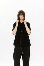 KREATE Contrast Collar Linen Half Shirt