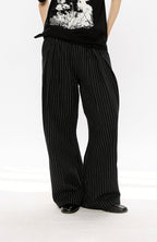 KREATE Pinstripe Pleated Draped Wide Trousers