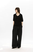 KREATE Pinstripe Pleated Draped Wide Trousers