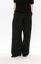 KREATE Pinstripe Pleated Draped Wide Trousers