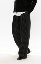 KREATE Pinstripe Pleated Draped Wide Trousers