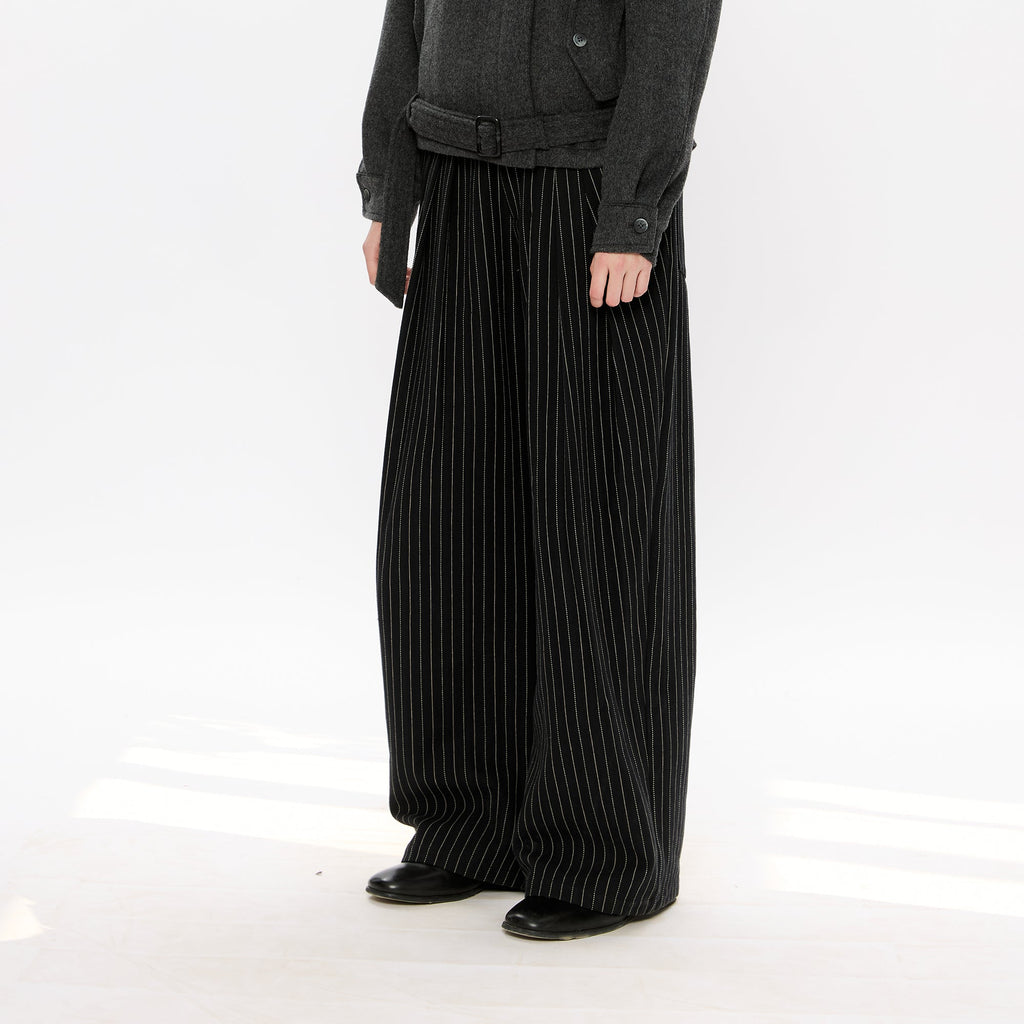 KREATE Pinstripe Pleated Draped Wide Trousers