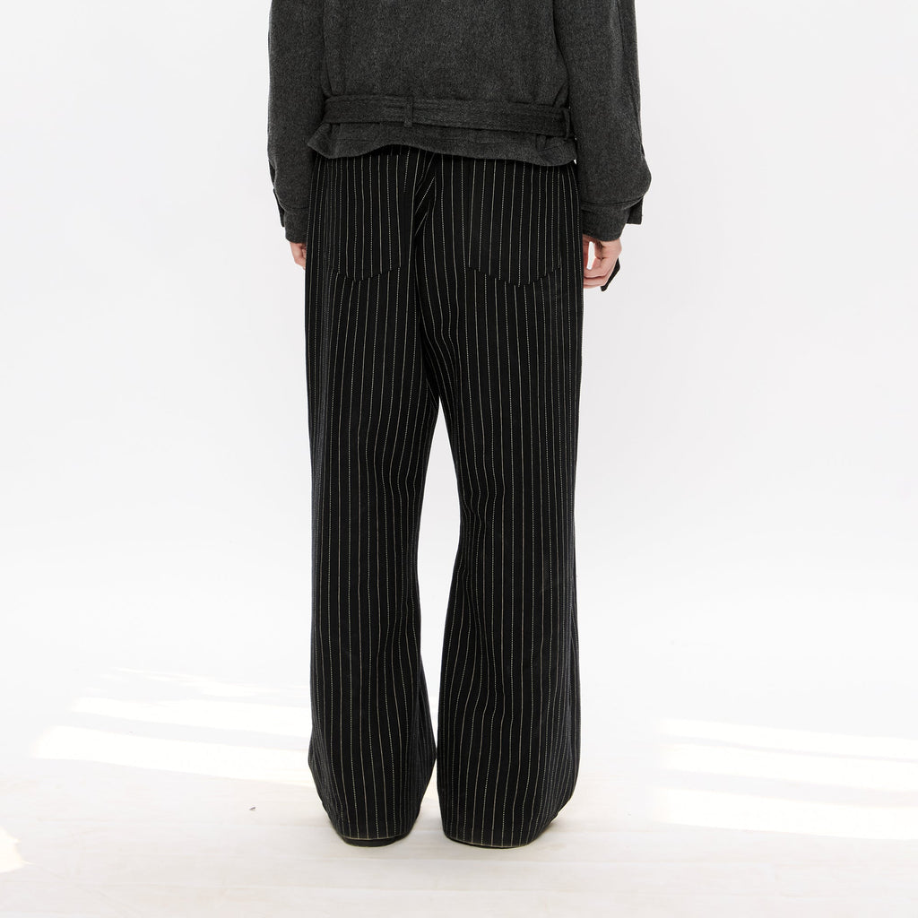 KREATE Pinstripe Pleated Draped Wide Trousers