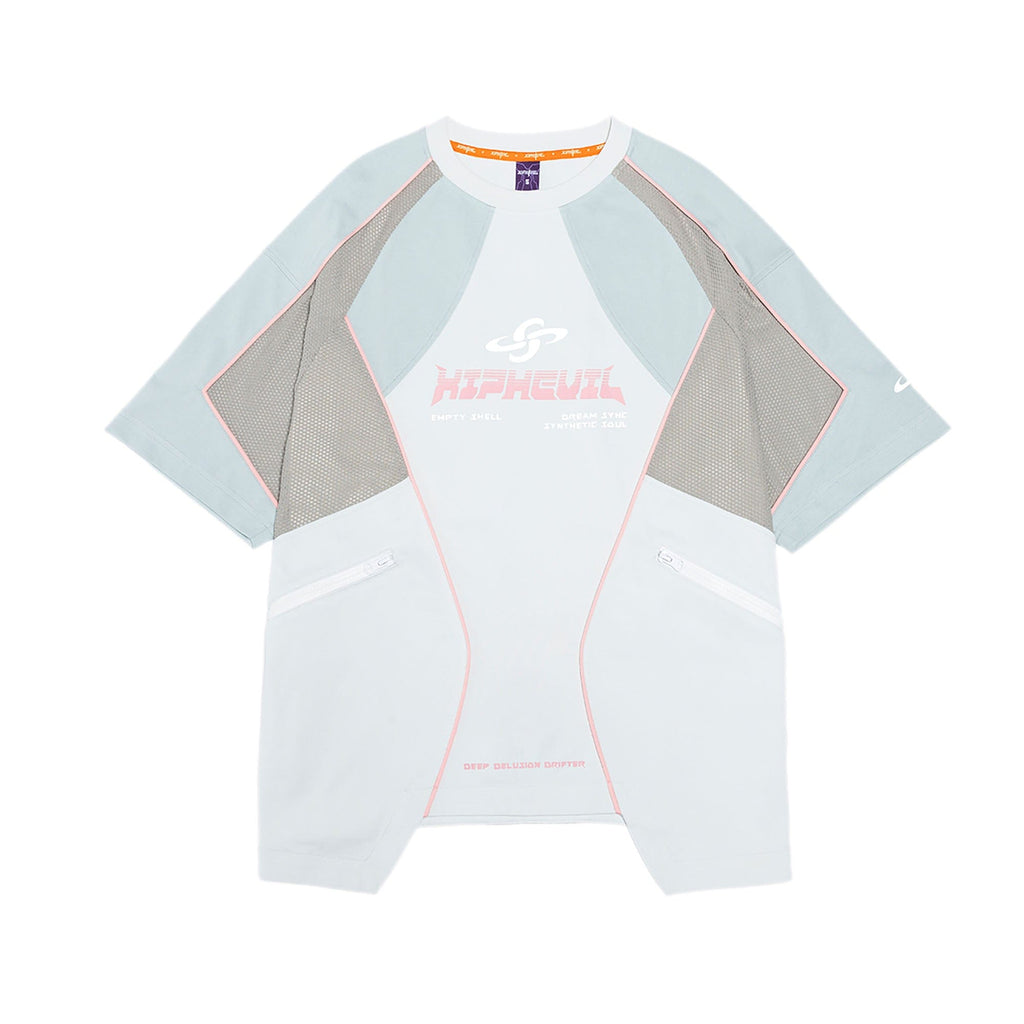 XIPHEVIL Contrast Paneled Mesh Zip-Pocket Raglan T-Shirt Ice
