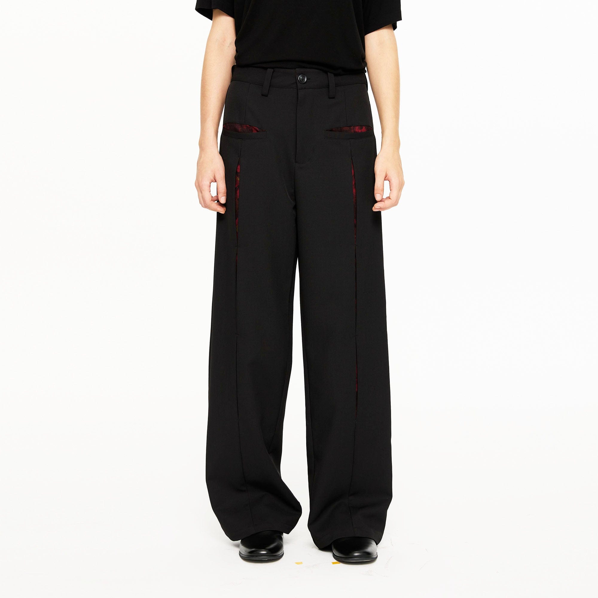 KREATE Floral Insert Slit Straight-Leg Trousers