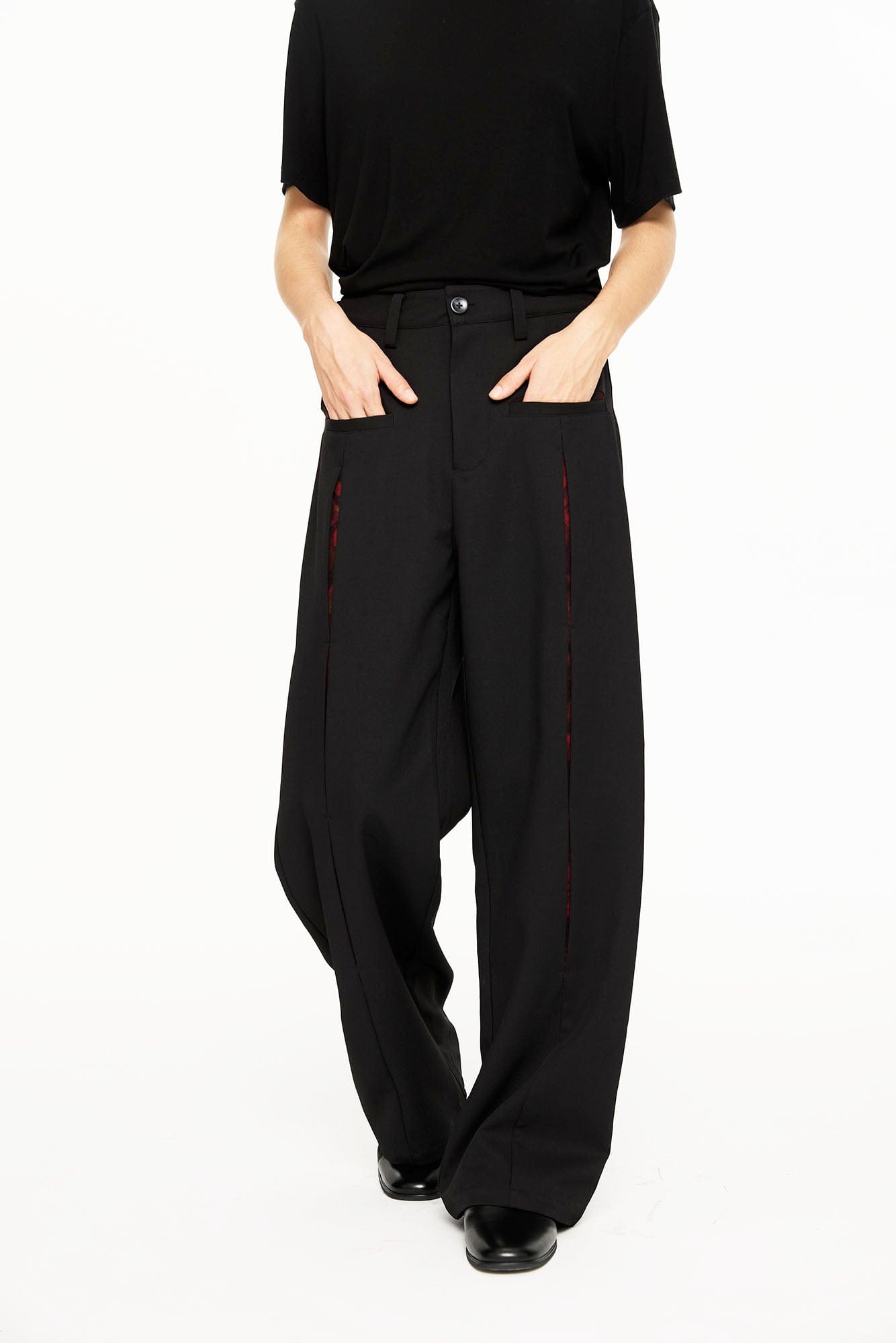 KREATE Floral Insert Slit Straight-Leg Trousers