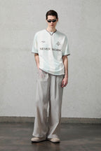 ORGANIC EMOTION Never Work Slogan Stripes Spliced Jersey