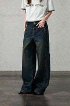 ORGANIC EMOTION Big-Pocket Paneled Wide-Leg Jeans