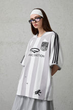ORGANIC EMOTION Striped Badge Graphics Soccer Jersey