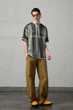ORGANIC EMOTION Never Work Slogan Stripes Spliced Jersey