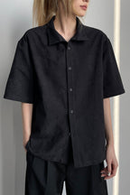 OKAYTHXBYE Floral Embossed Stand Collar Shirt