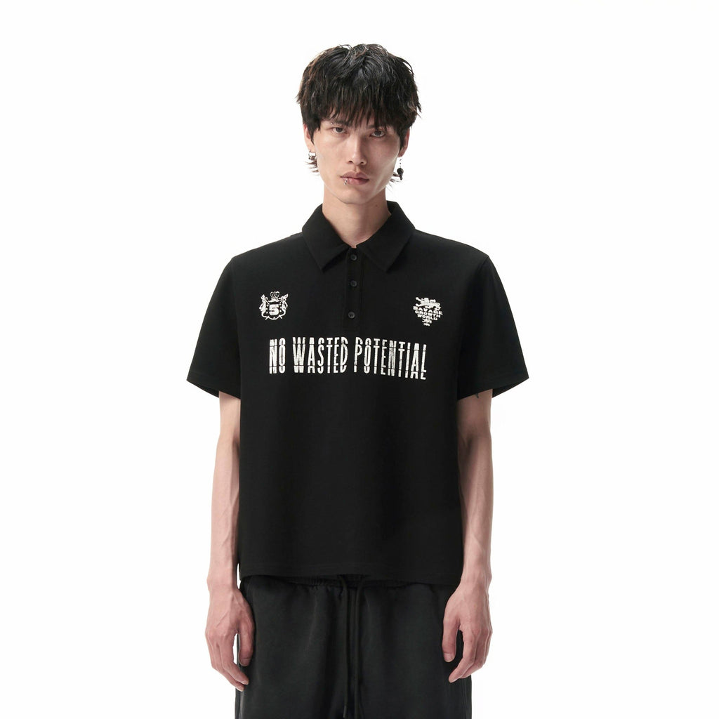 SAVAGEGROWTHWORLD No Wasted Potential Stripe-Back Polo T-Shirt