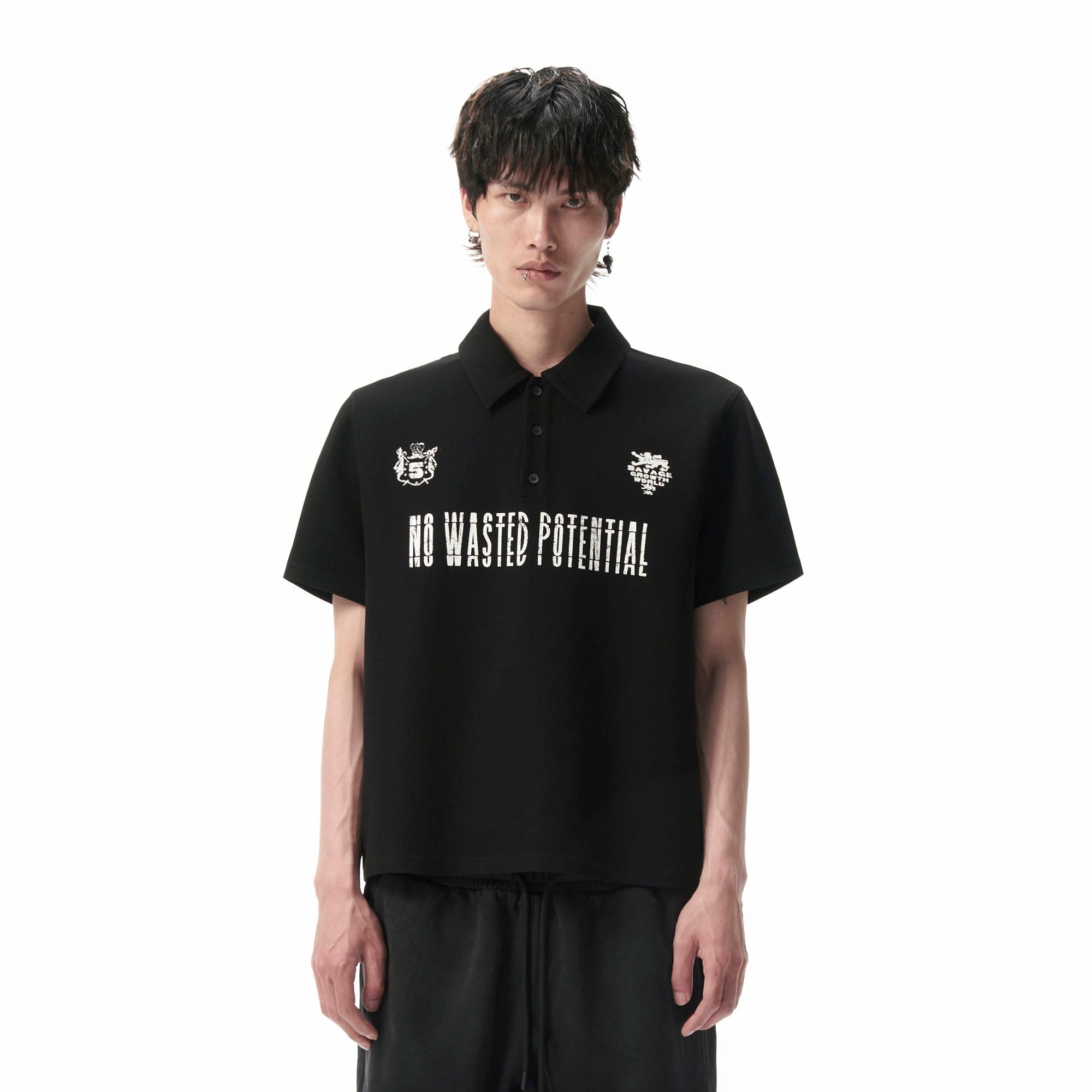 SAVAGEGROWTHWORLD No Wasted Potential Stripe-Back Polo T-Shirt
