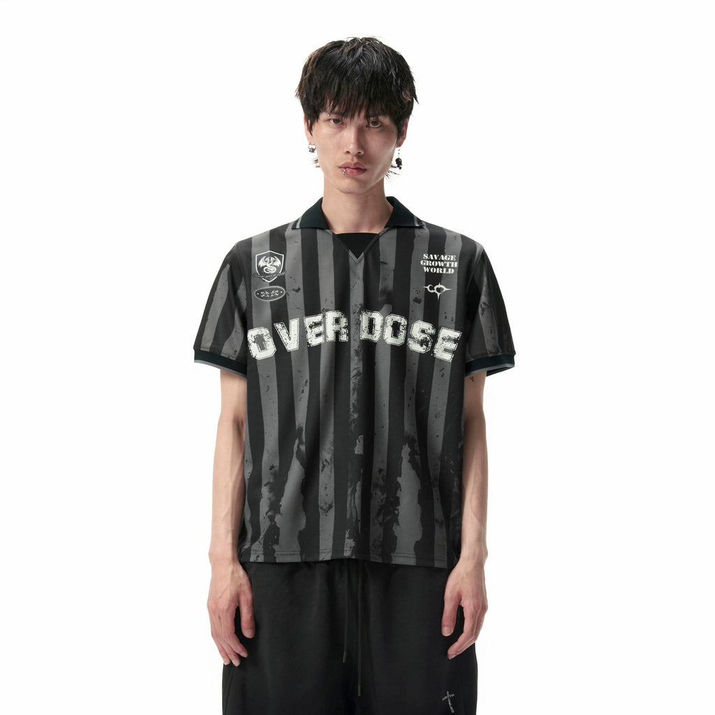 SAVAGEGROWTHWORLD OVERDOSE Distressed Striped Jersey