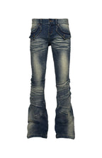 PCCVISION Washed Flap Pockets Slim Flared Jeans