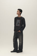 SAVAGEGROWTHWORLD Graphic Double-Layer Neckline Long-Sleeve Tee